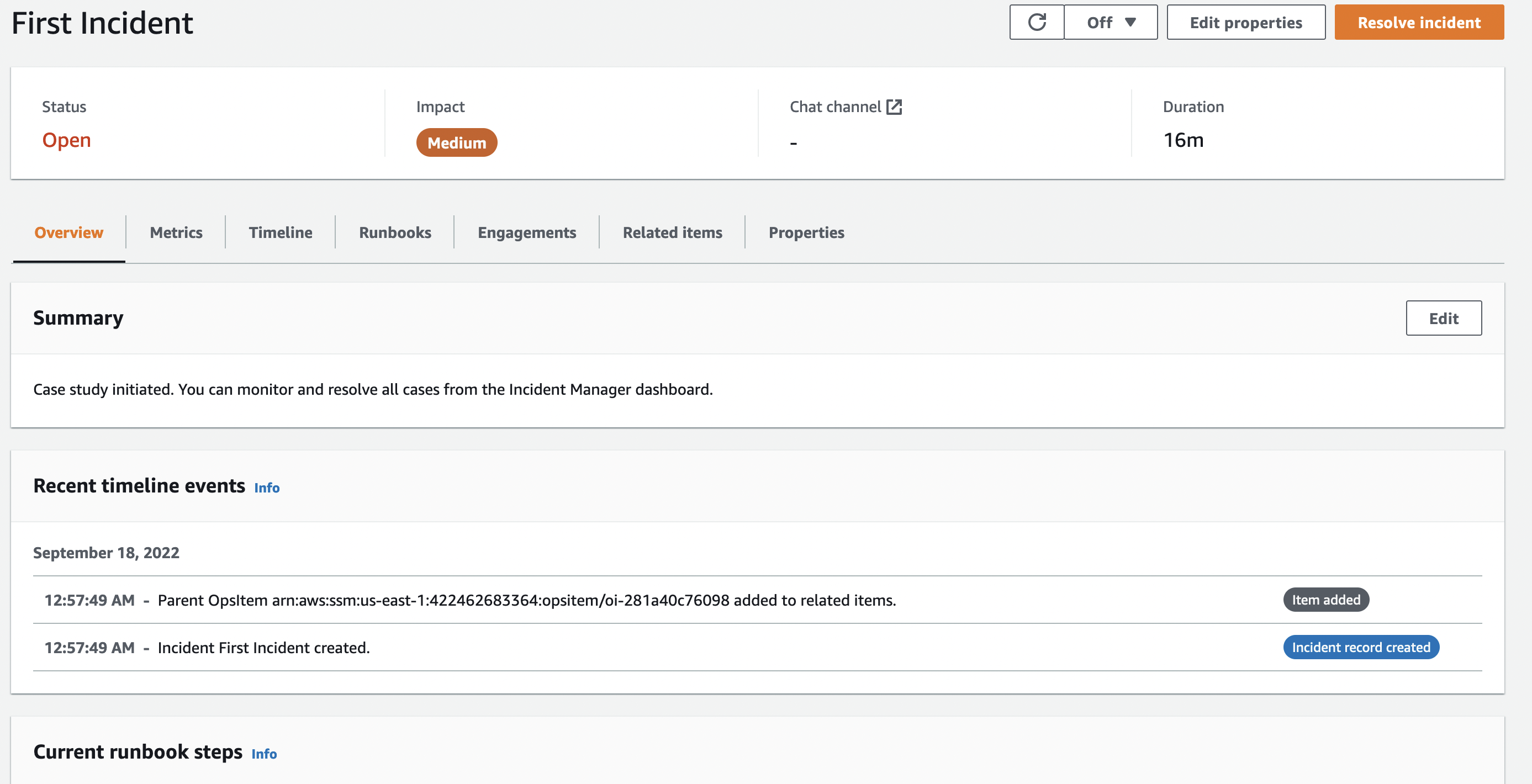 AWS Incident Manager - Incident Dashboad