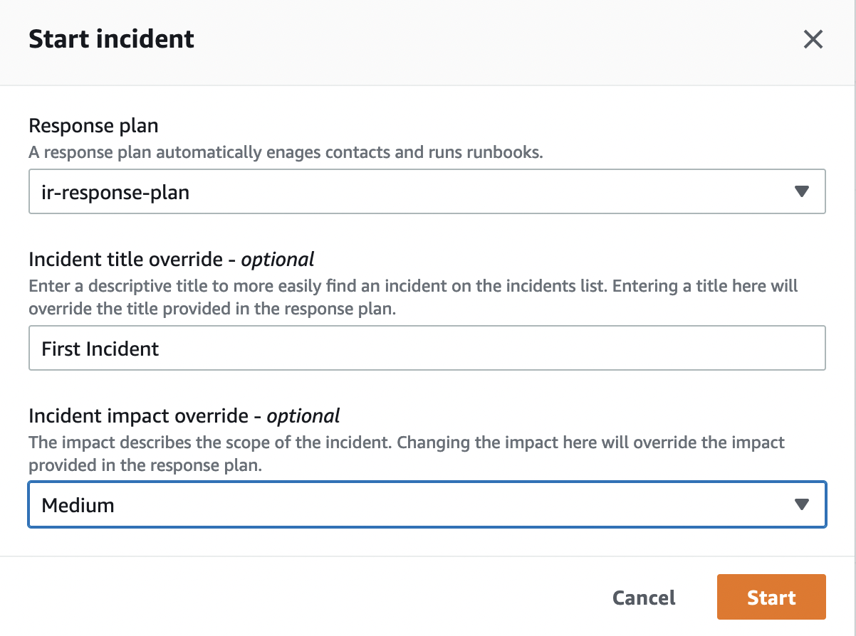 AWS Incident Manager - Manually Incident Starting
